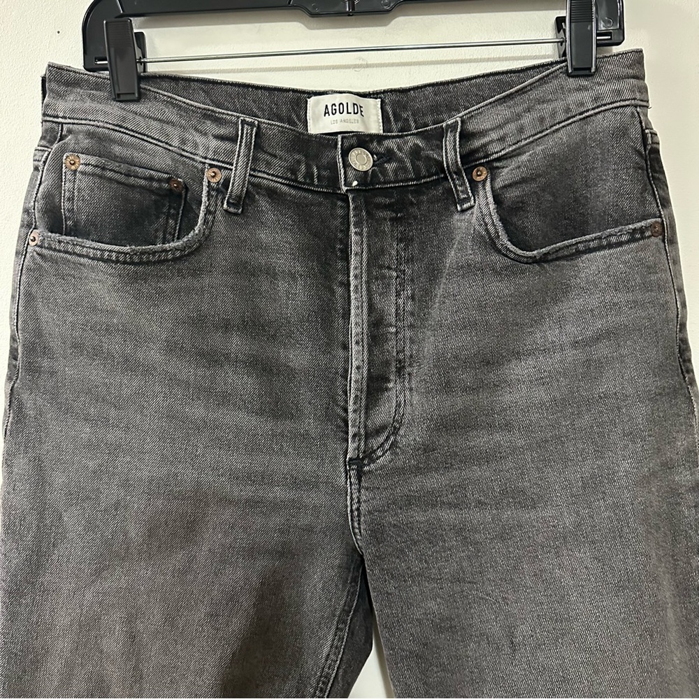 Agolde Riley Crop Jeans High Rise Straight Leg Button Fly Black Womens Size 29 - Picture 2 of 9